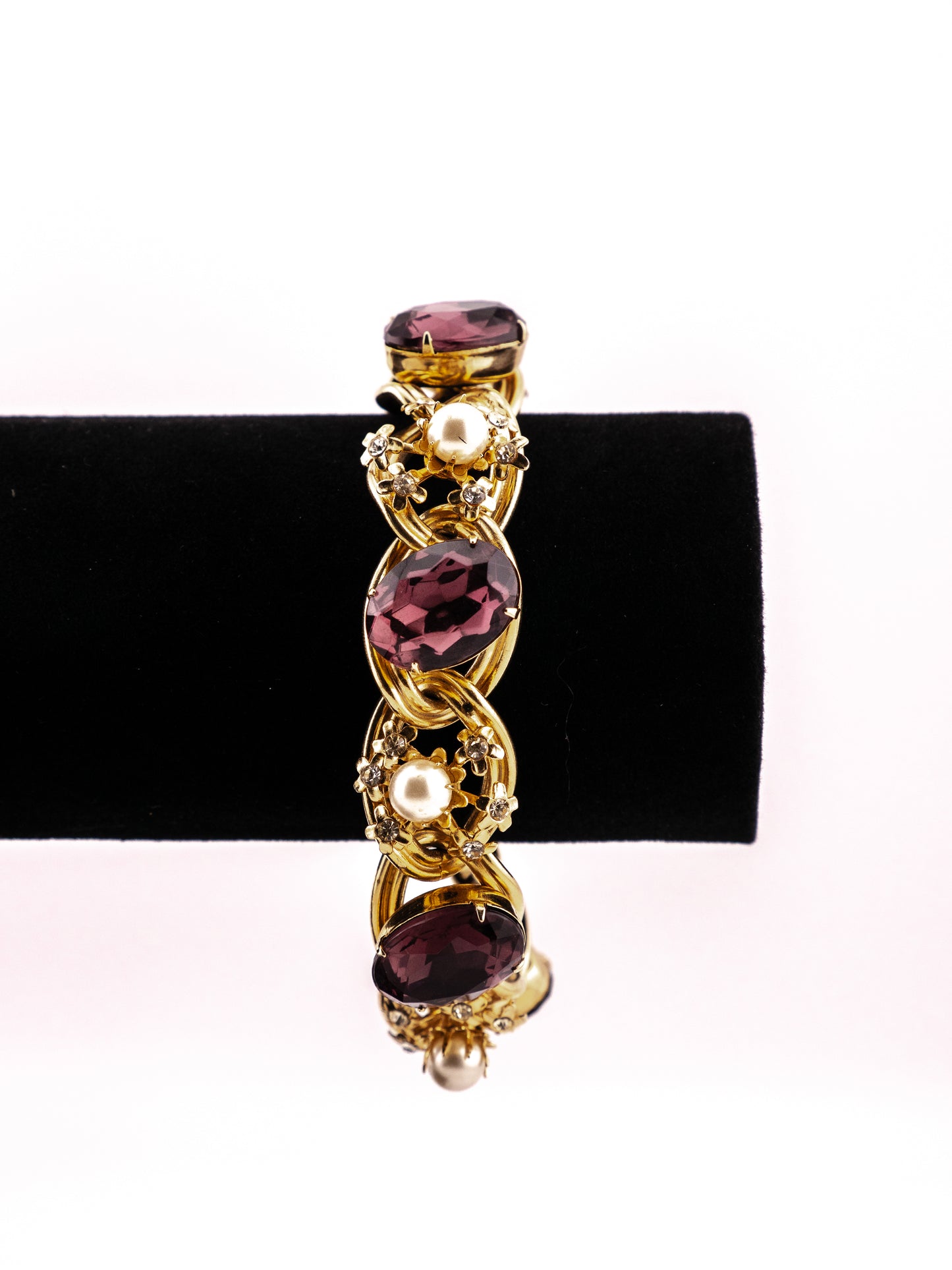 The Amethyst Scroll - Victorian Revival Purple Stone & Faux Pearl Bracelet