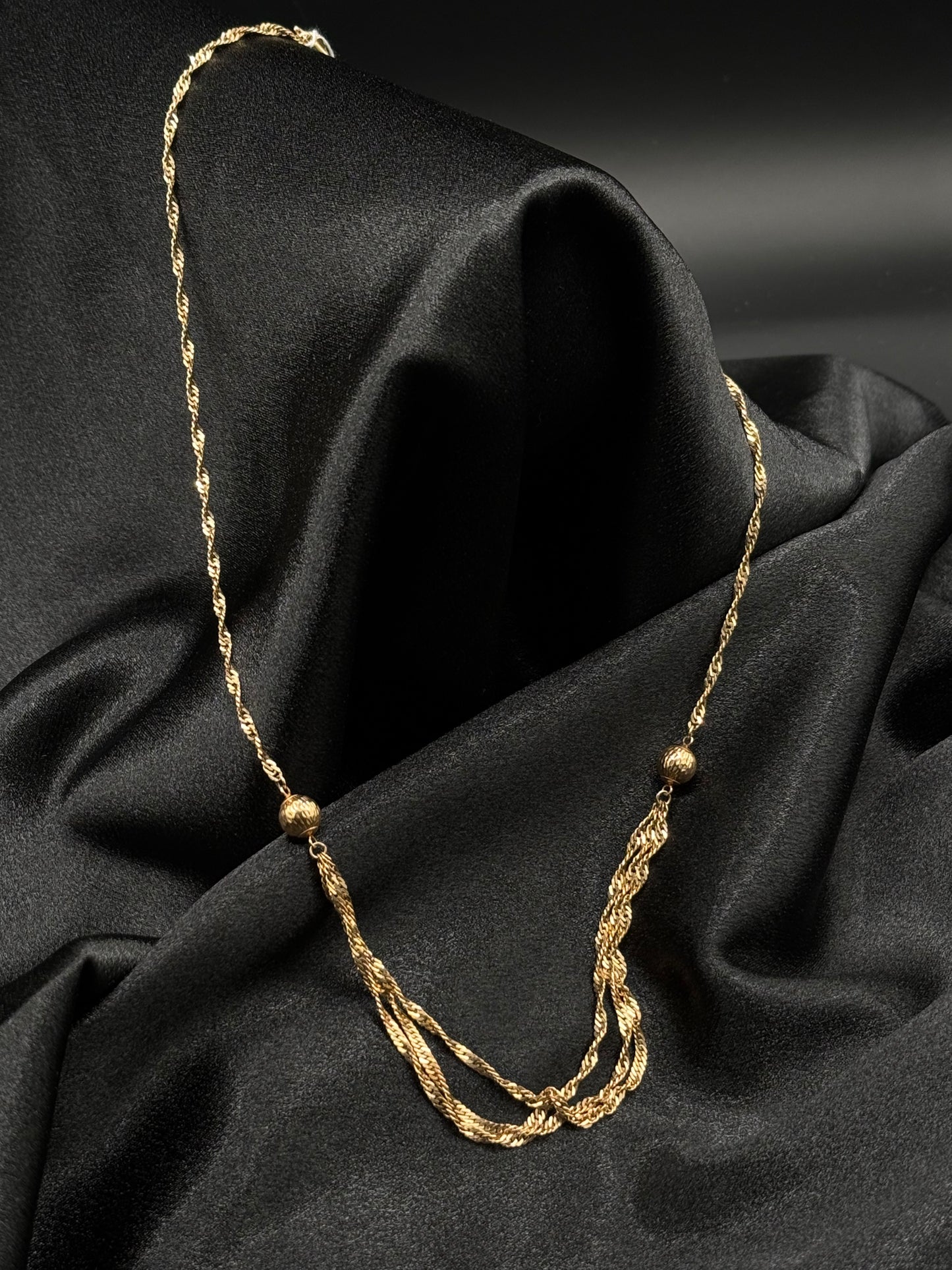 Golden Cascade 3-strand Tiered Necklace