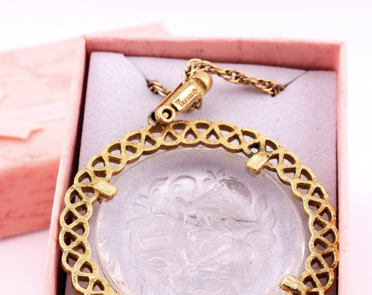 Crown Trifari Libra Intaglio Pendant Necklace