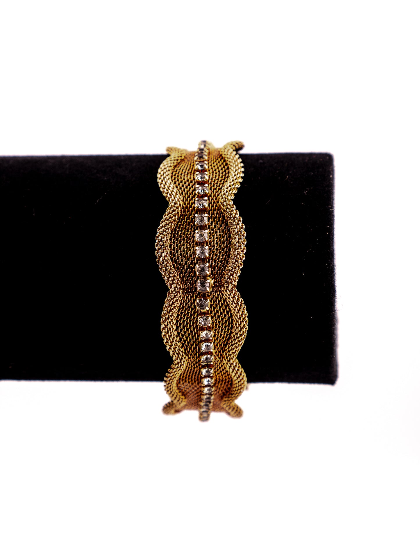 The Carnegie Ribbon — Signed Hattie Carnegie Vintage Gold Tone Mesh Rhinestone Bracelet
