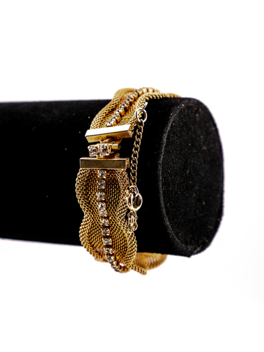 The Carnegie Ribbon — Signed Hattie Carnegie Vintage Gold Tone Mesh Rhinestone Bracelet