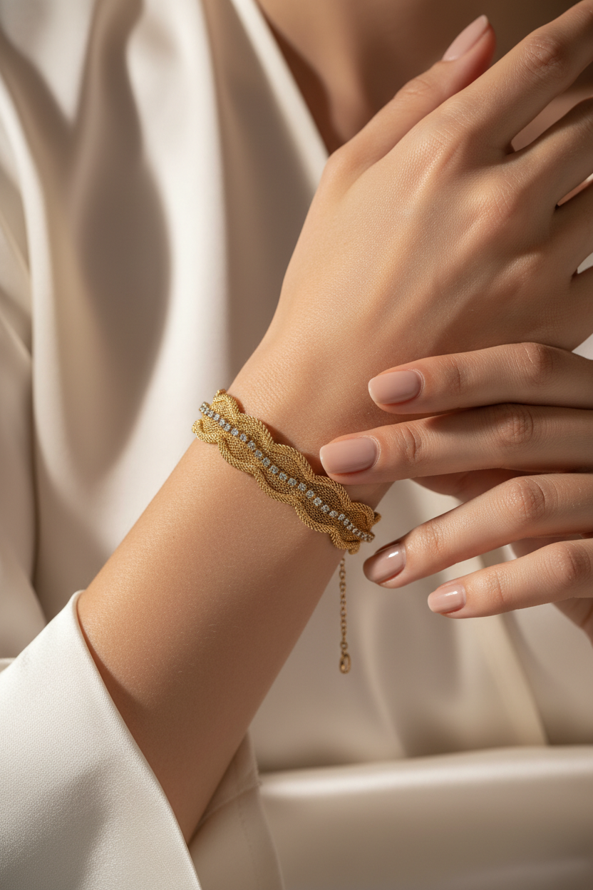 The Carnegie Ribbon — Signed Hattie Carnegie Vintage Gold Tone Mesh Rhinestone Bracelet
