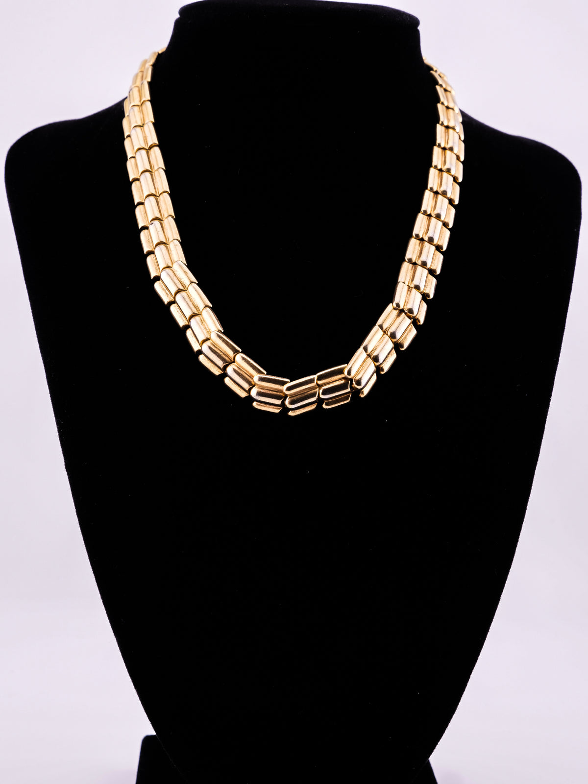 Golden Hour vintage Trifari rose gold tone barrel link collar necklace