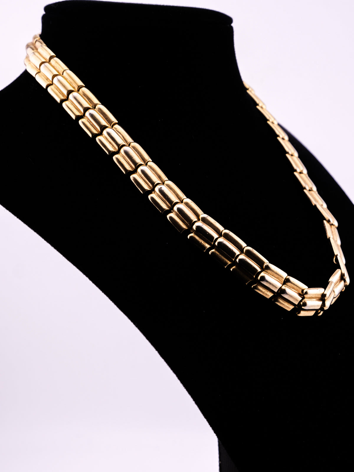Golden Hour vintage Trifari rose gold tone barrel link collar necklace
