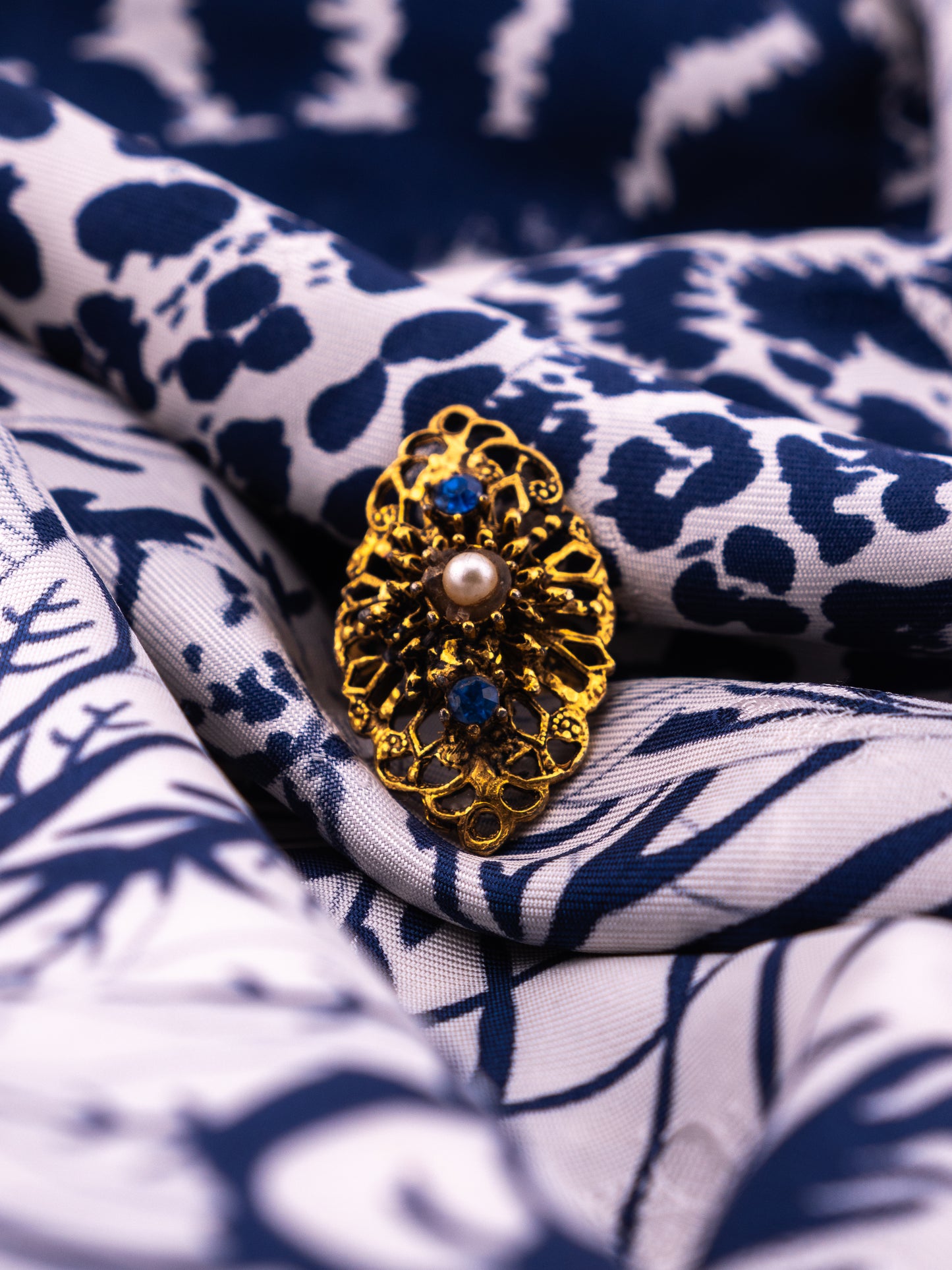 The Aunt Cordelia Ring — Filigree Pearl & Sapphire Cocktail Ring