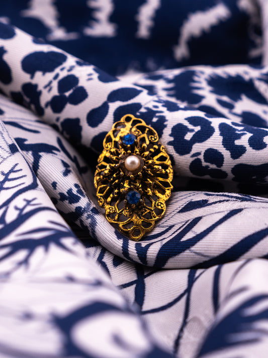 The Aunt Cordelia Ring — Filigree Pearl & Sapphire Cocktail Ring