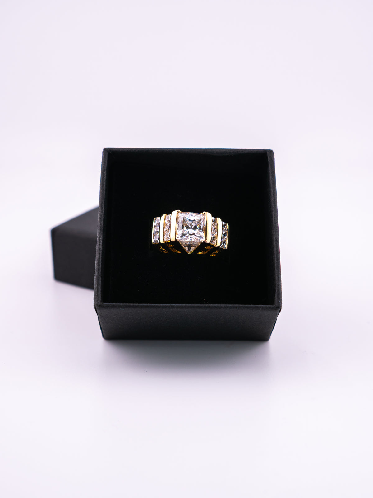 The Cathedral Steps 18k gold plated sterling silver statement ring with tiered clear stone setting