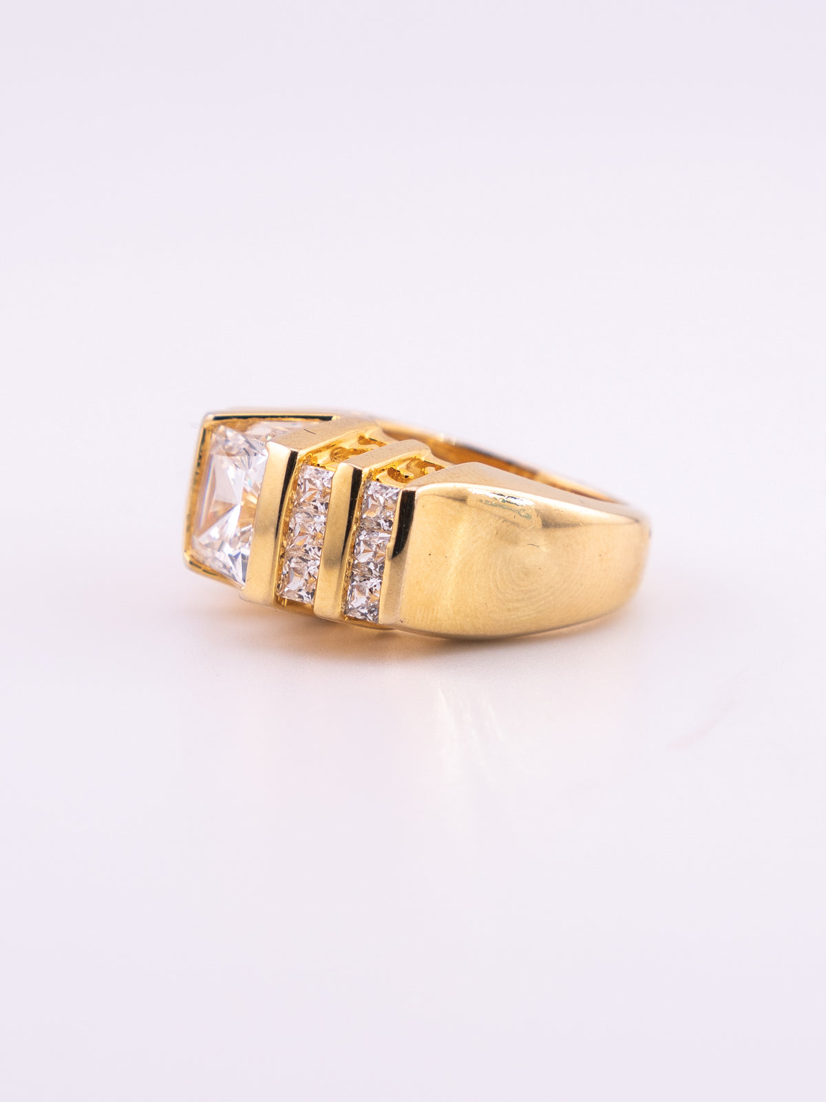 The Cathedral Steps 18k gold plated sterling silver statement ring with tiered clear stone setting