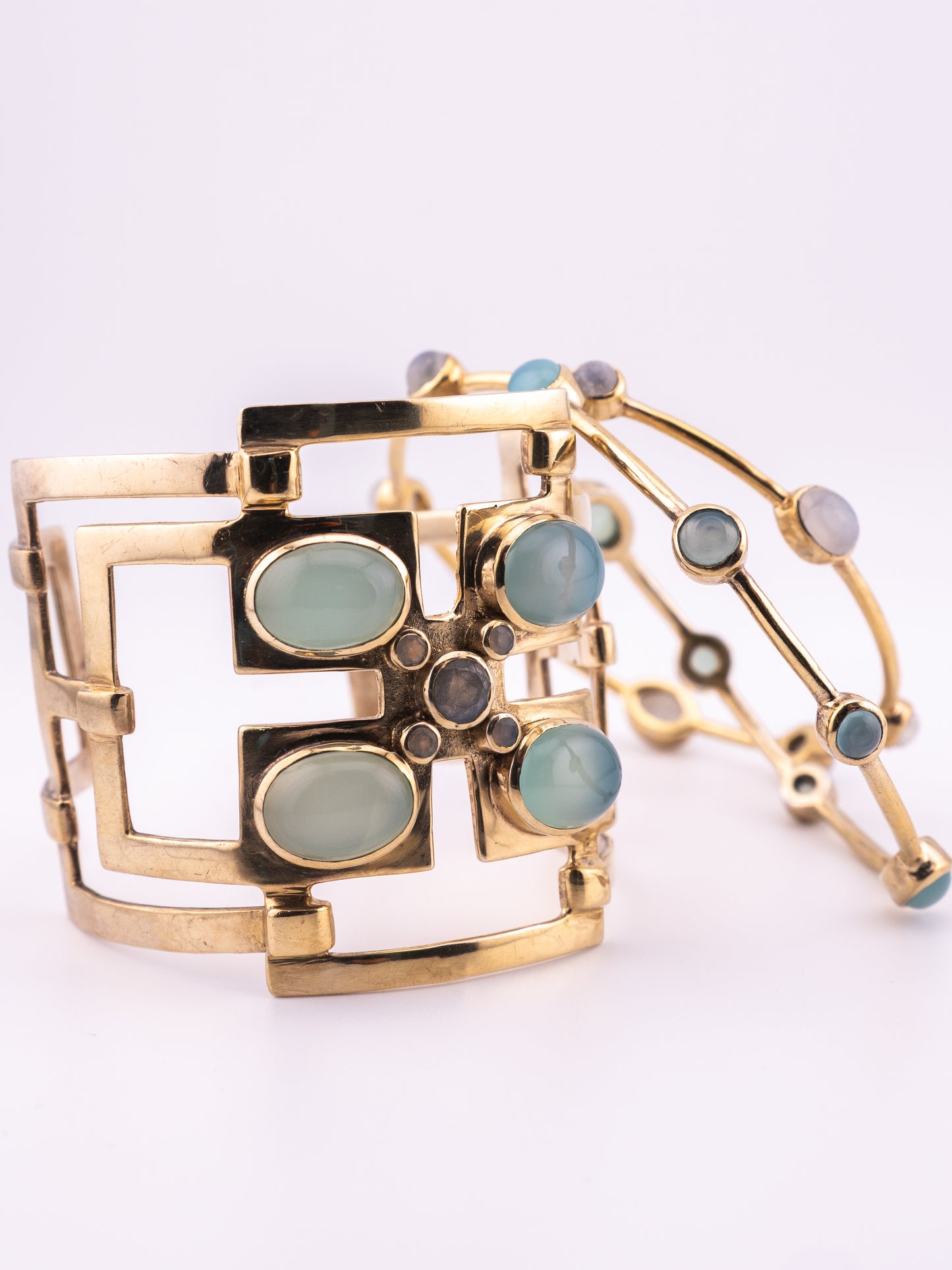 The Blue Oracle retired Julie Vos Calypso cuff and gold tone stone bangle bracelet stack