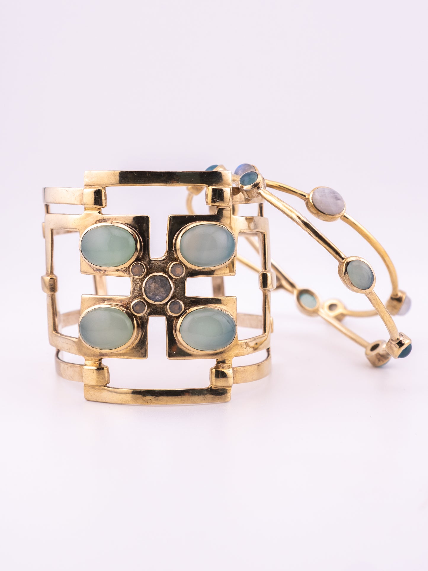 The Blue Oracle retired Julie Vos Calypso cuff and gold tone stone bangle bracelet stack
