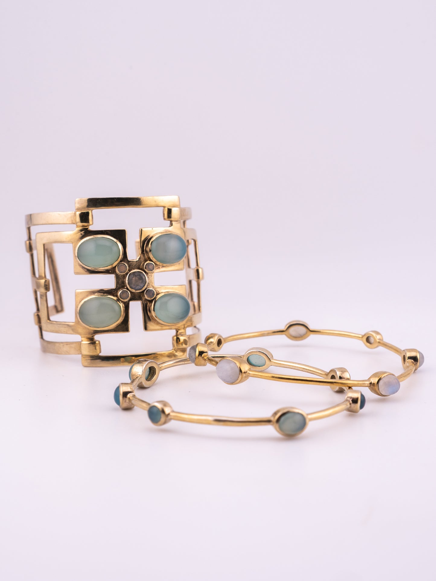 The Blue Oracle retired Julie Vos Calypso cuff and gold tone stone bangle bracelet stack