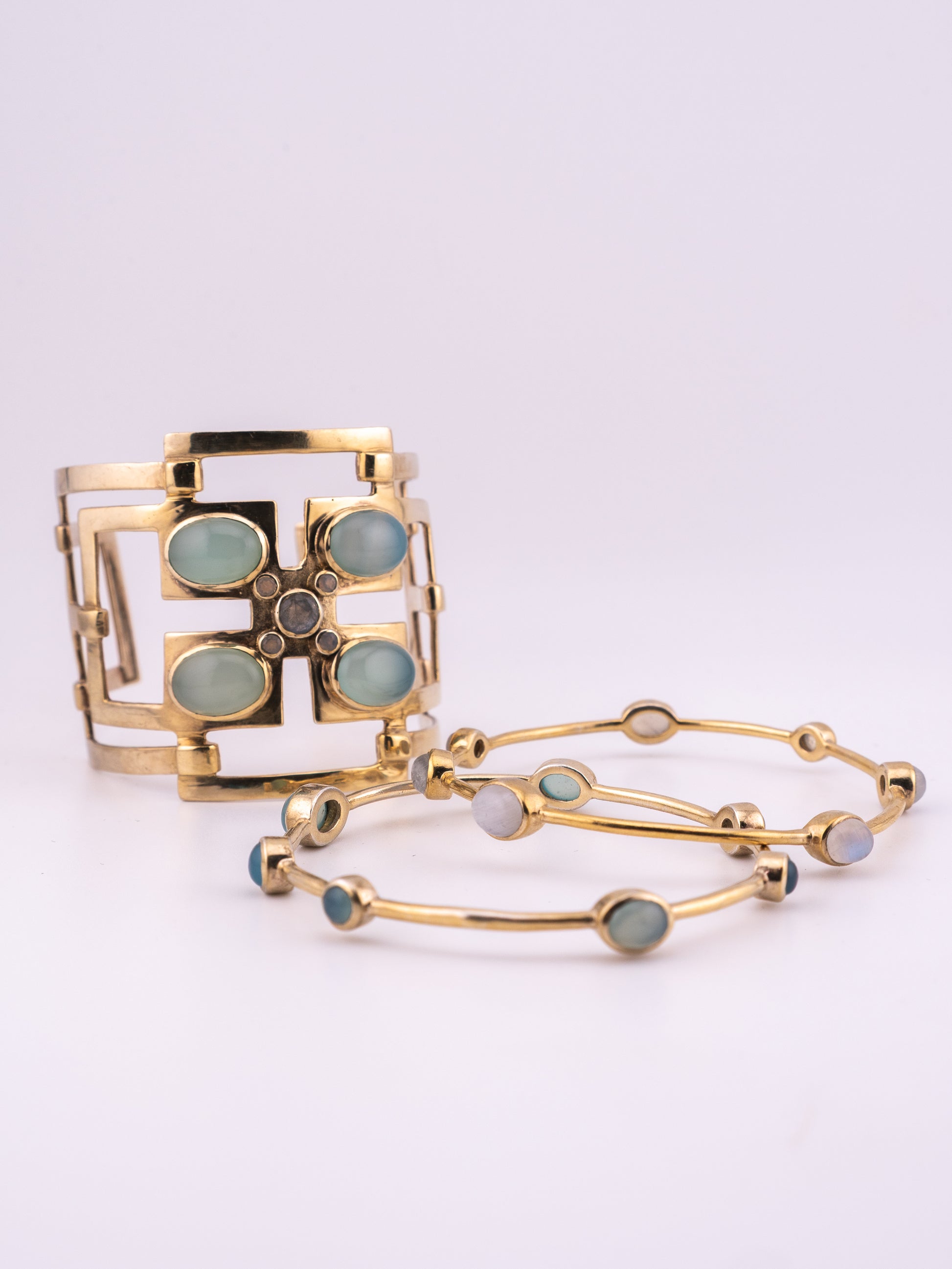 The Blue Oracle retired Julie Vos Calypso cuff and gold tone stone bangle bracelet stack