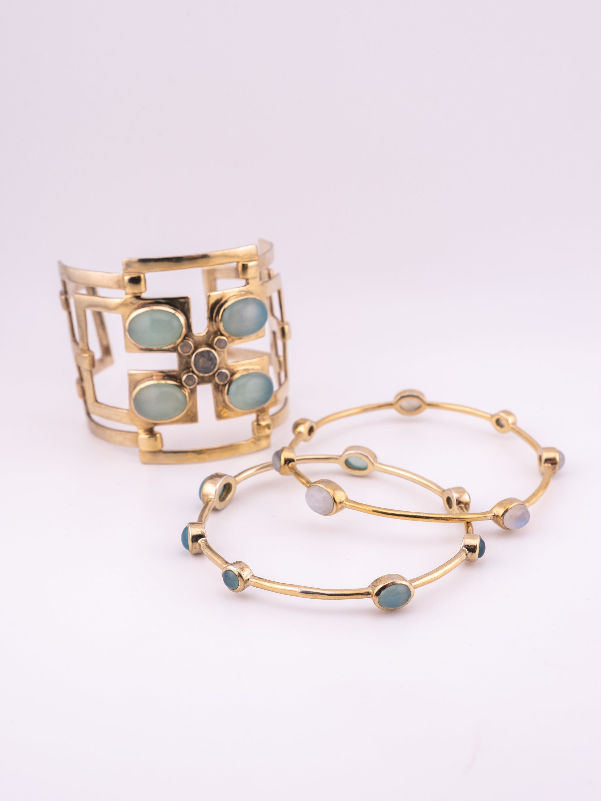 The Blue Oracle retired Julie Vos Calypso cuff and gold tone stone bangle bracelet stack