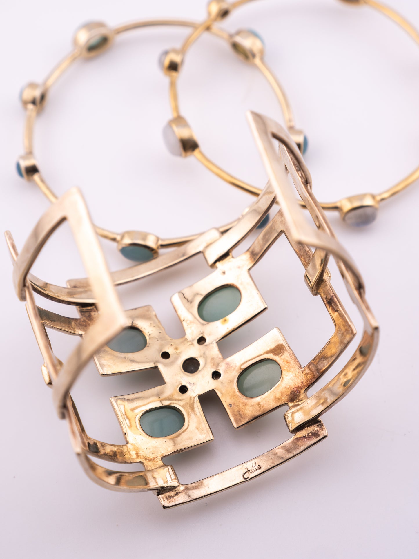 The Blue Oracle retired Julie Vos Calypso cuff and gold tone stone bangle bracelet stack