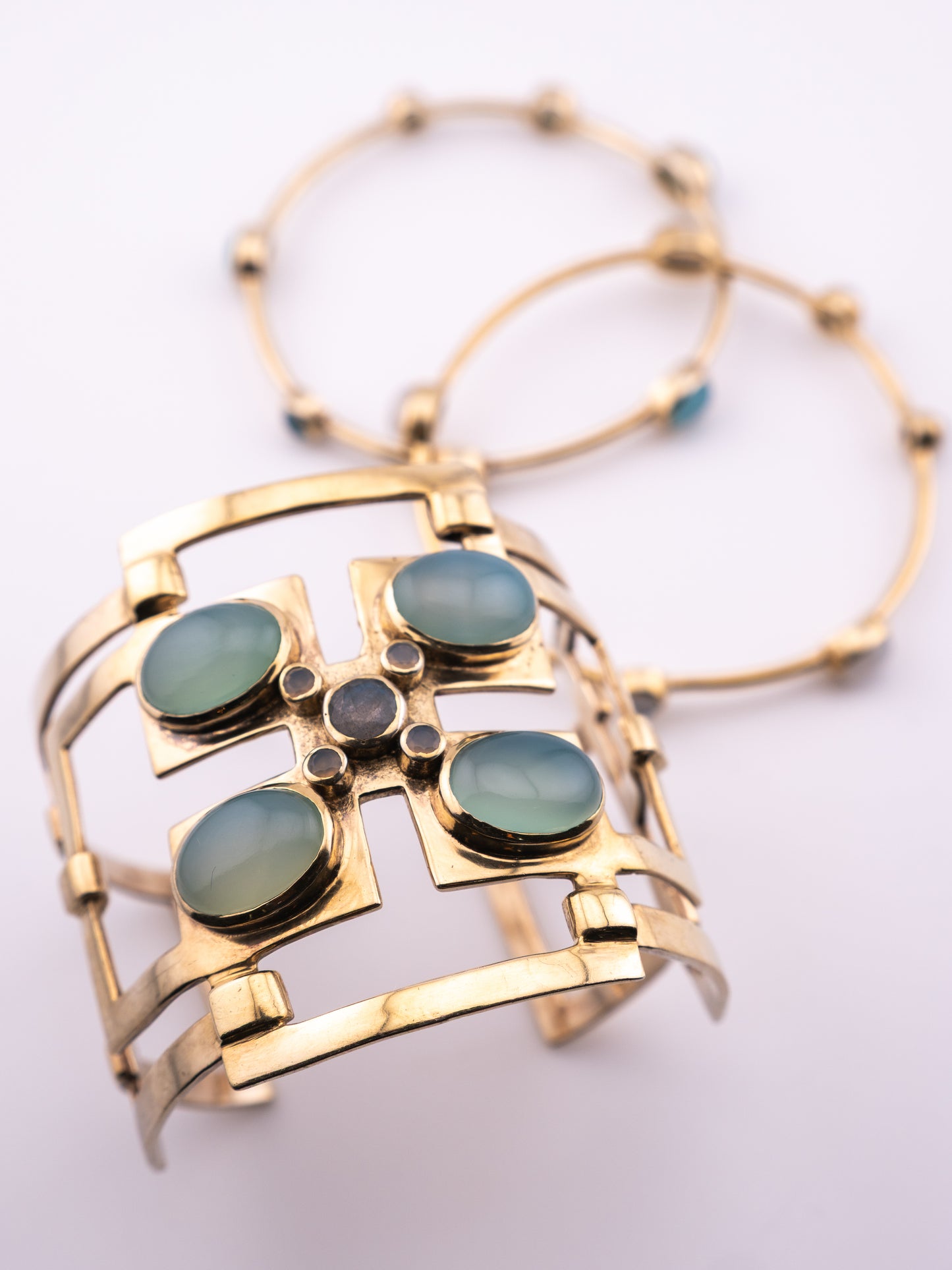 The Blue Oracle retired Julie Vos Calypso cuff and gold tone stone bangle bracelet stack