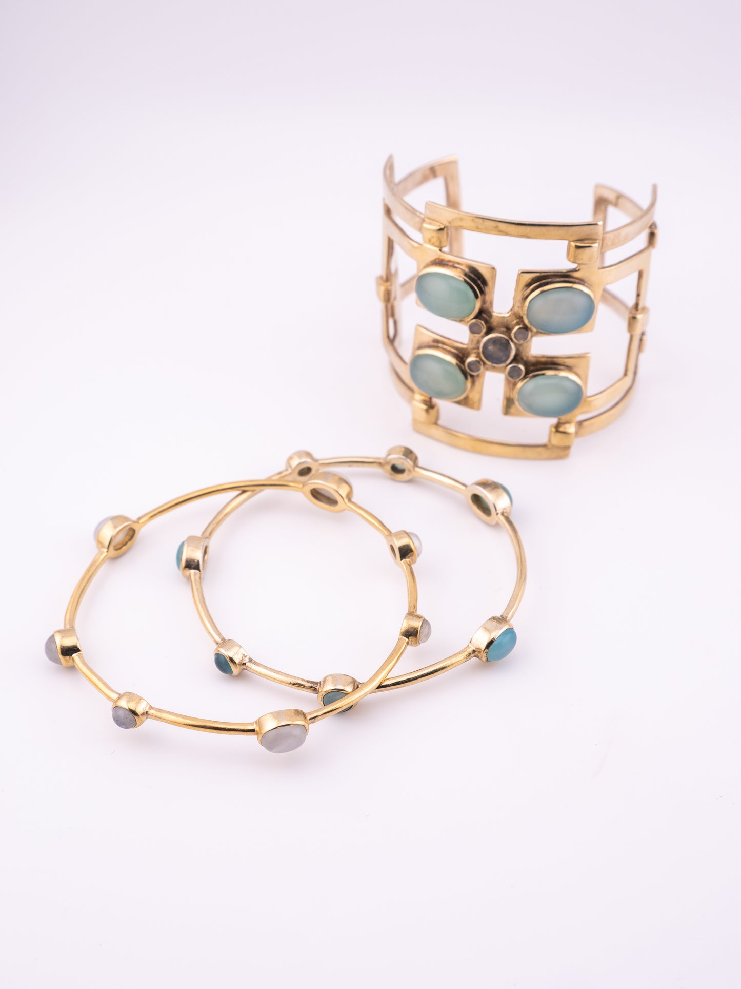 The Blue Oracle retired Julie Vos Calypso cuff and gold tone stone bangle bracelet stack
