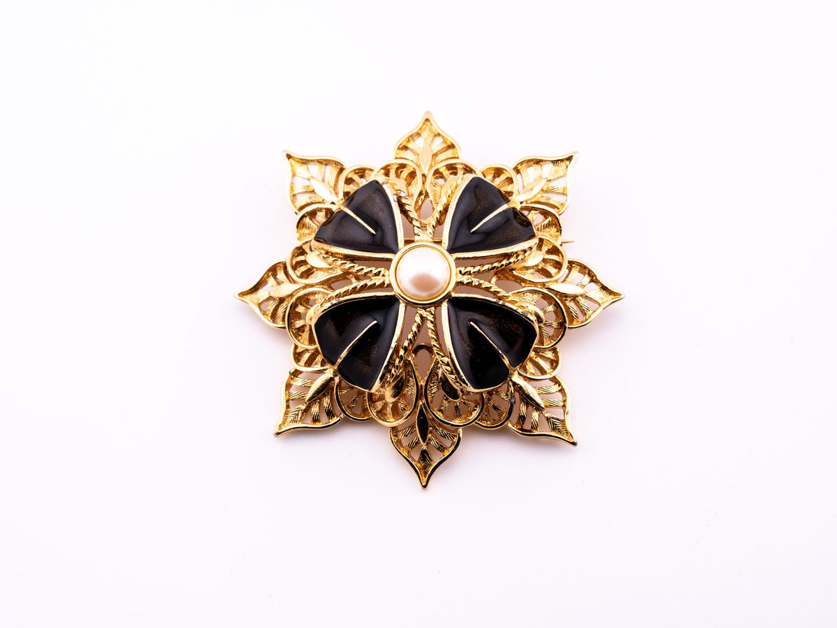 Black Star Sigil Brooch, Signed Monet