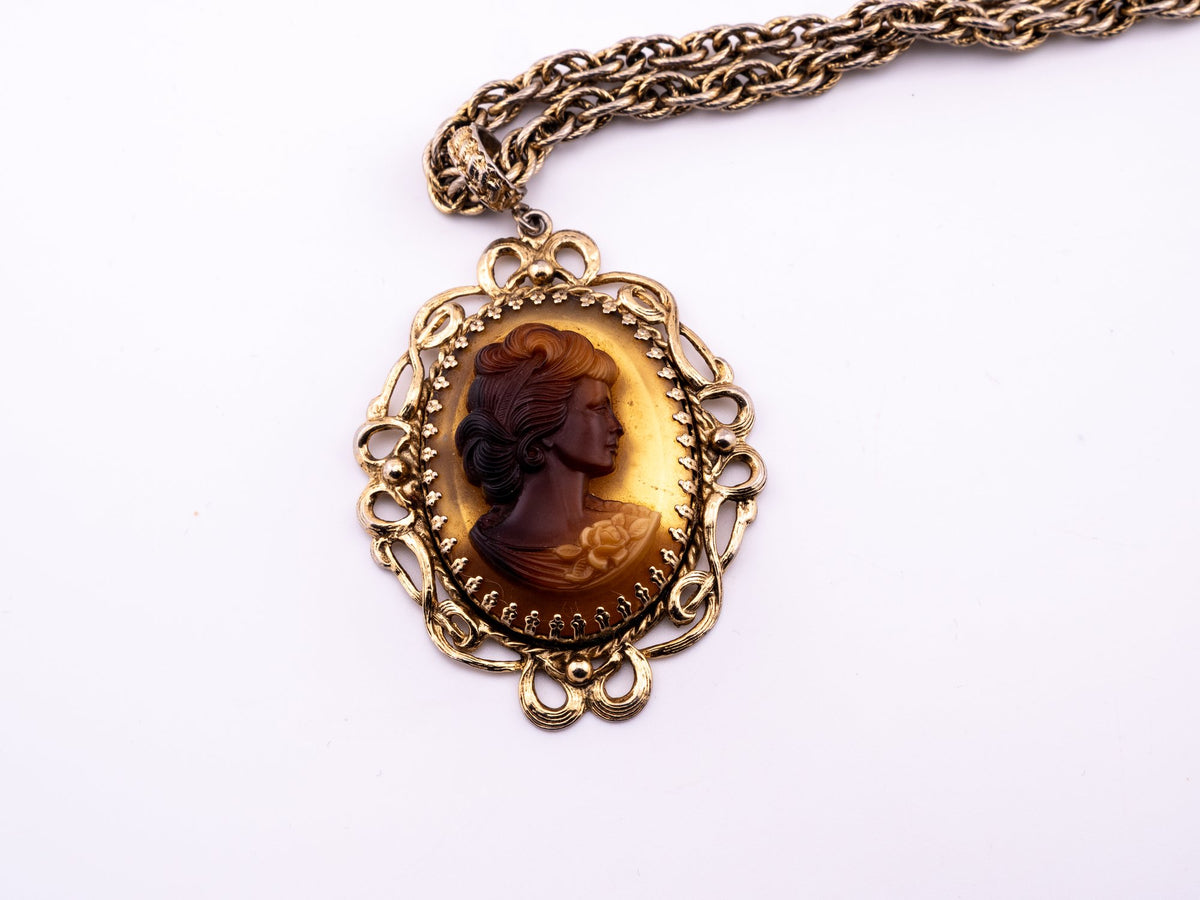 Amber Oracle Cameo Necklace, Whiting & Davis