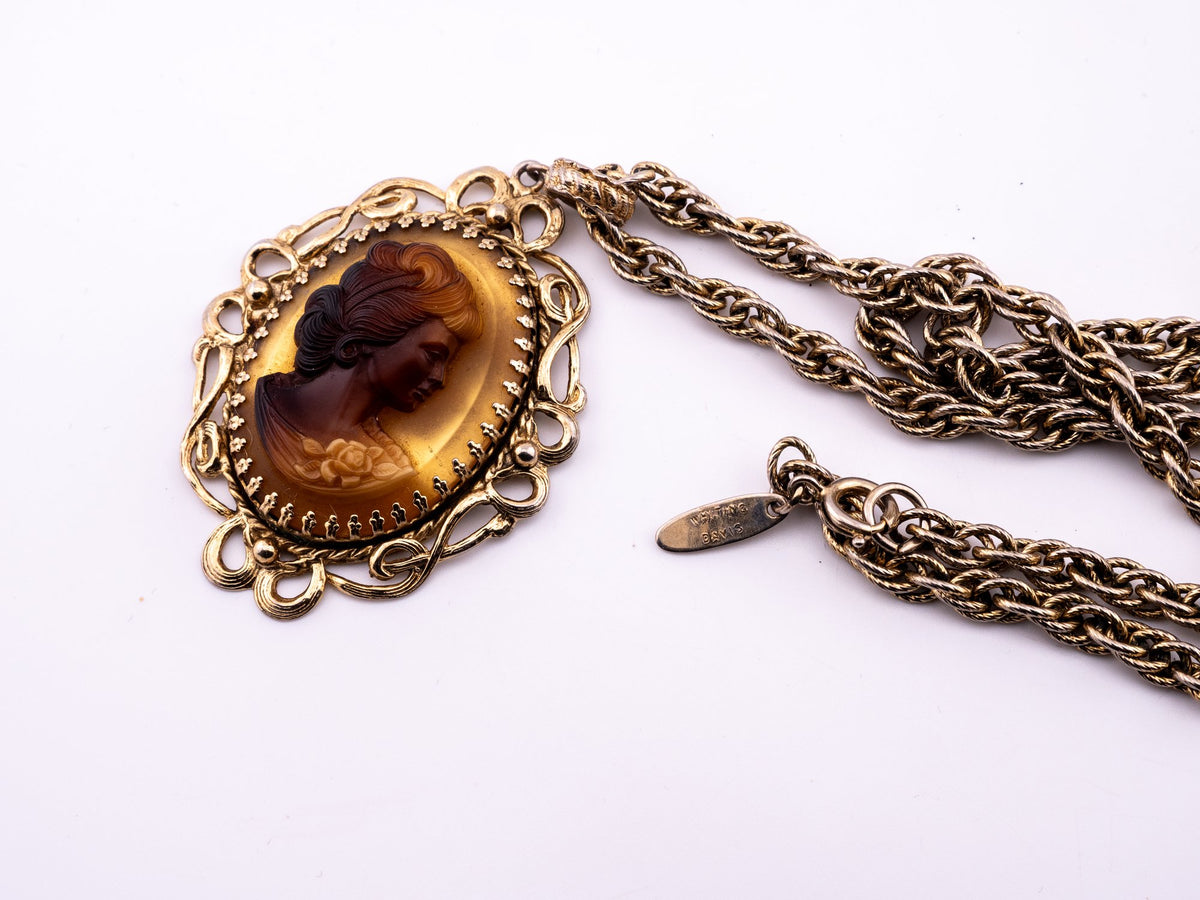 Amber Oracle Cameo Necklace, Whiting & Davis