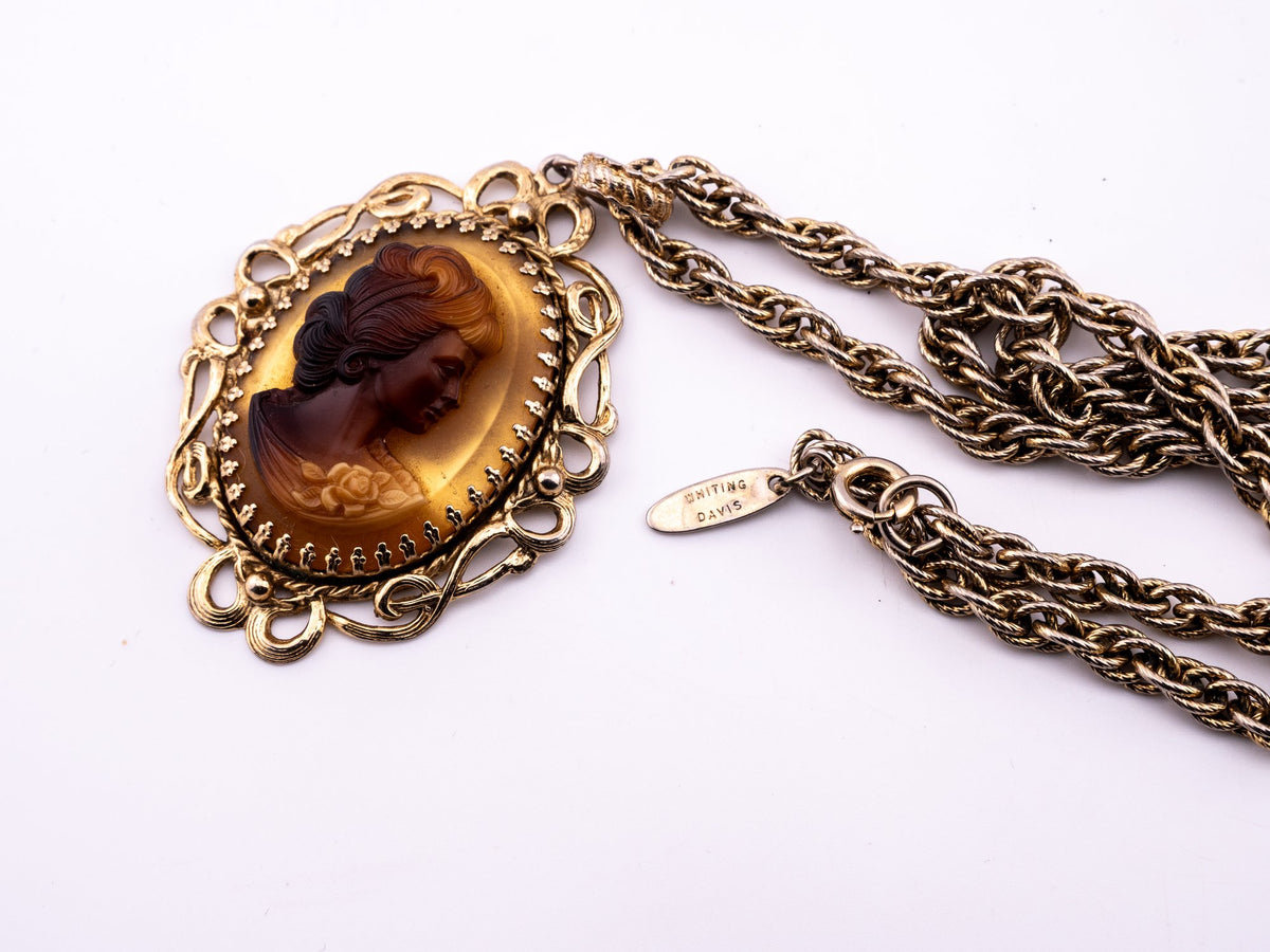 Amber Oracle Cameo Necklace, Whiting & Davis