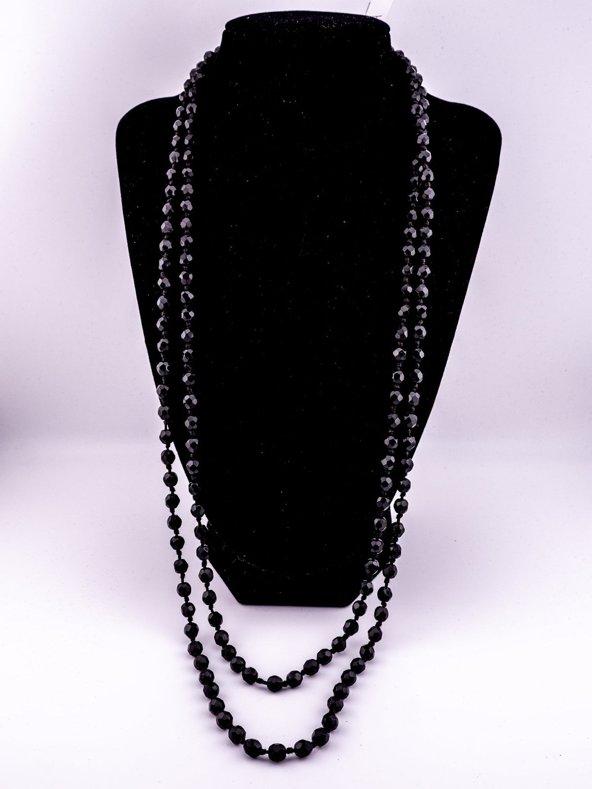 Black Bead Rope Length Necklace
