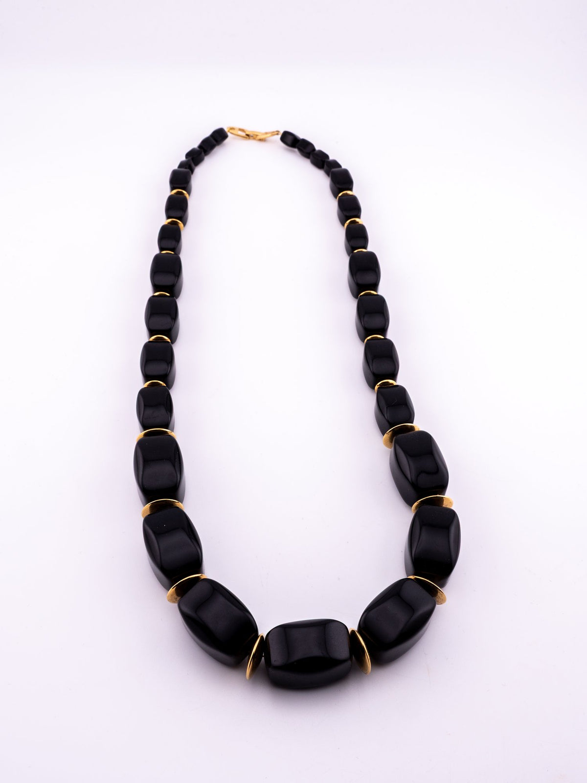 Black Cauldron Bead Necklace, Signed Napier