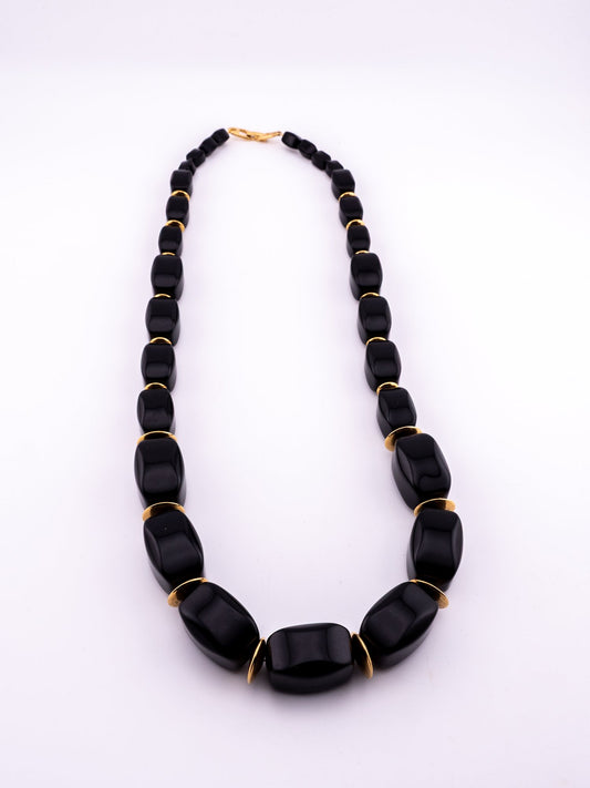 Black Cauldron Bead Necklace, Signed Napier