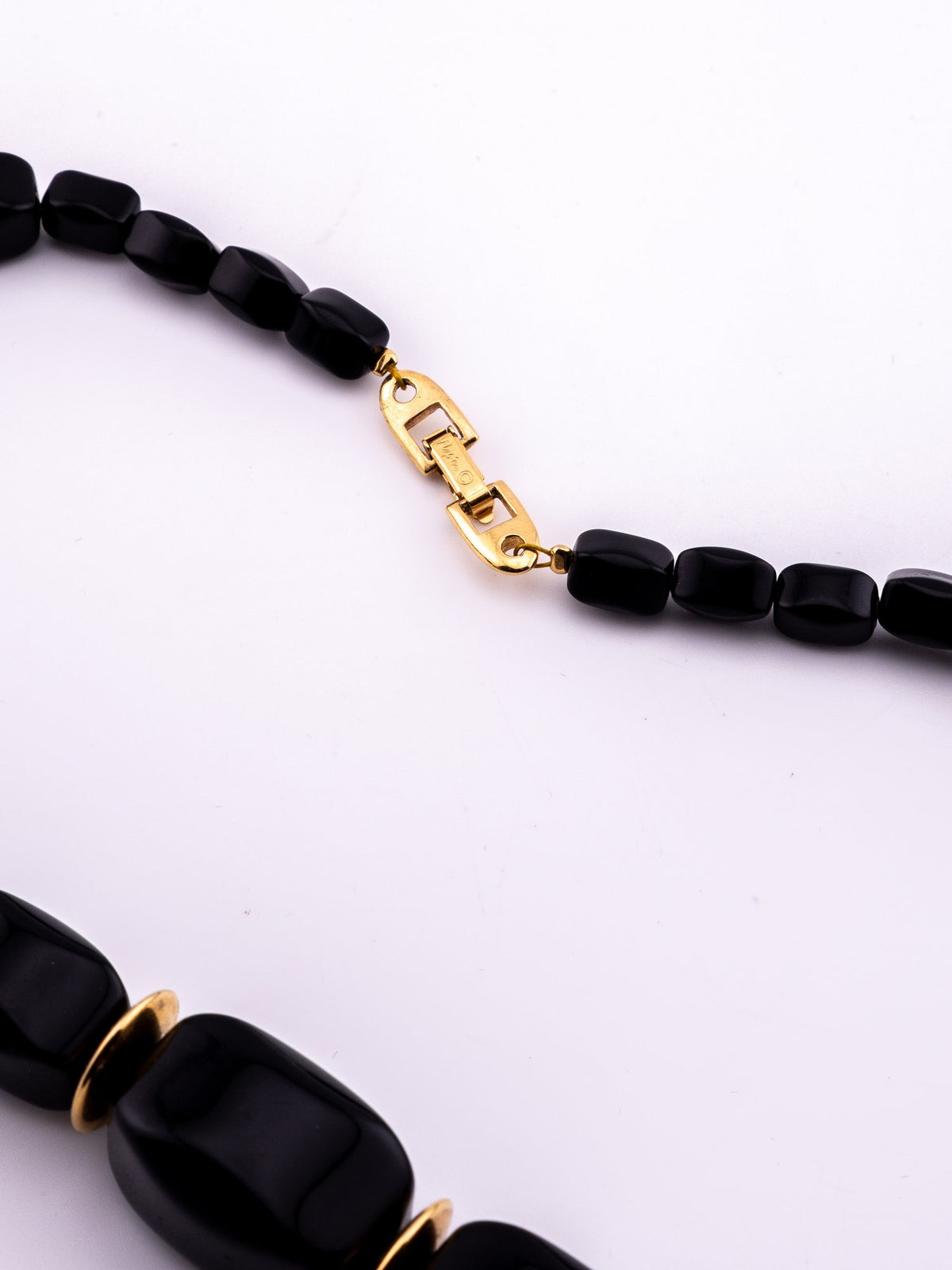 Black Cauldron Bead Necklace, Signed Napier
