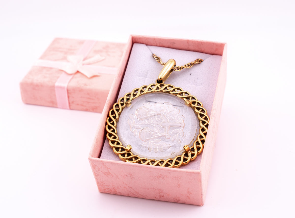 Crown Trifari Libra Intaglio Pendant Necklace