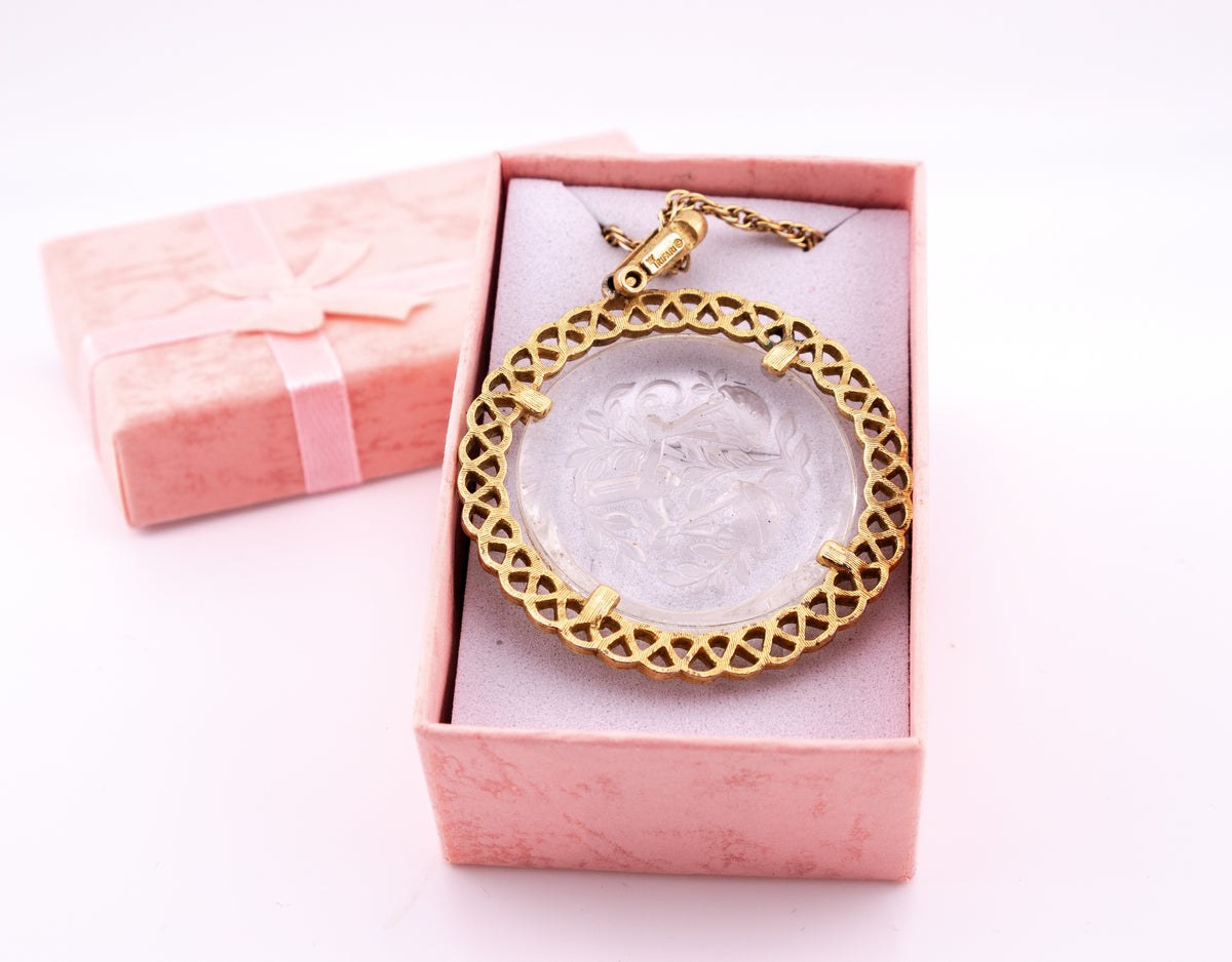 Crown Trifari Libra Intaglio Pendant Necklace