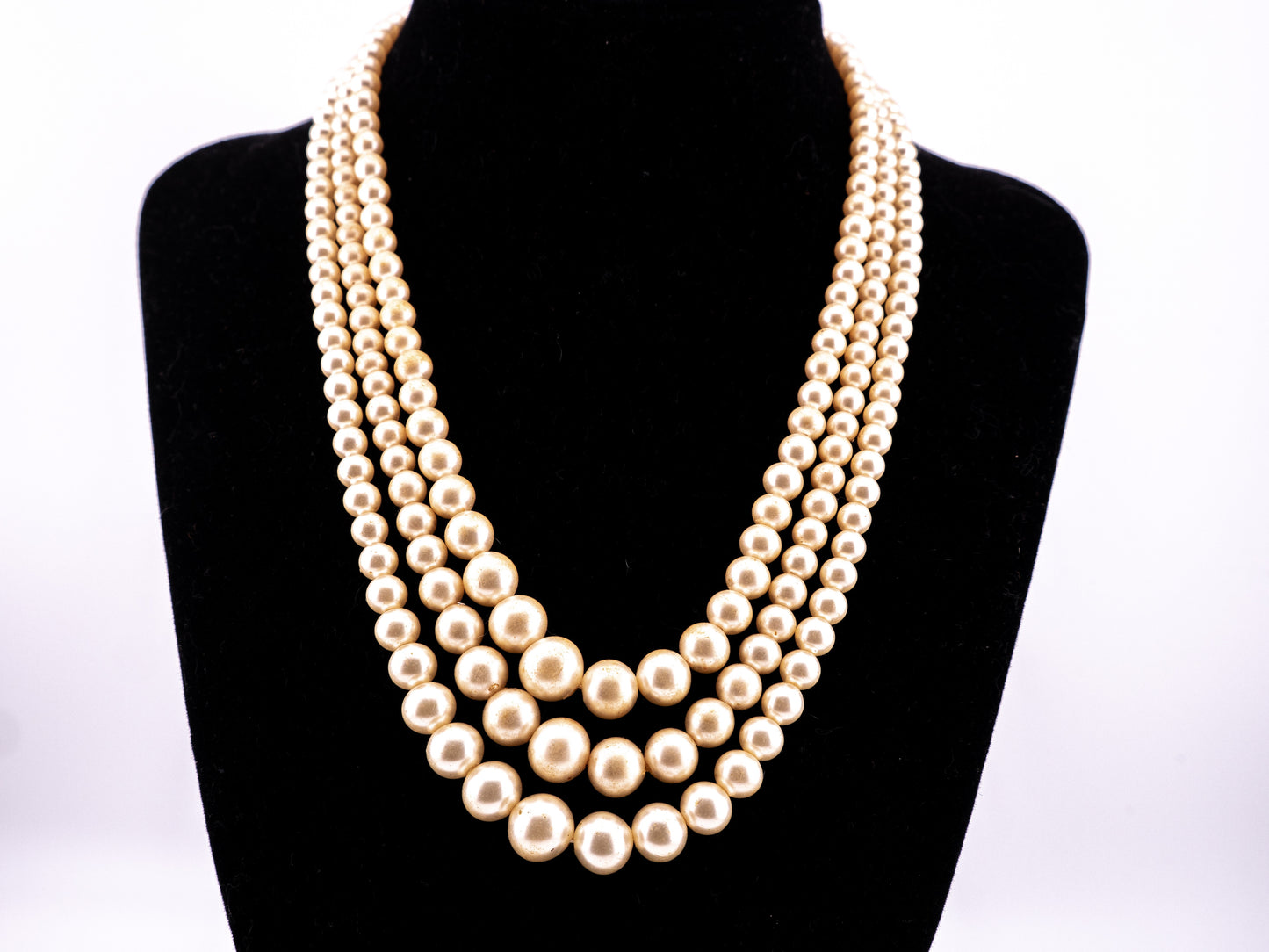 Three Strand Graduated Pearl Necklace, 1950s