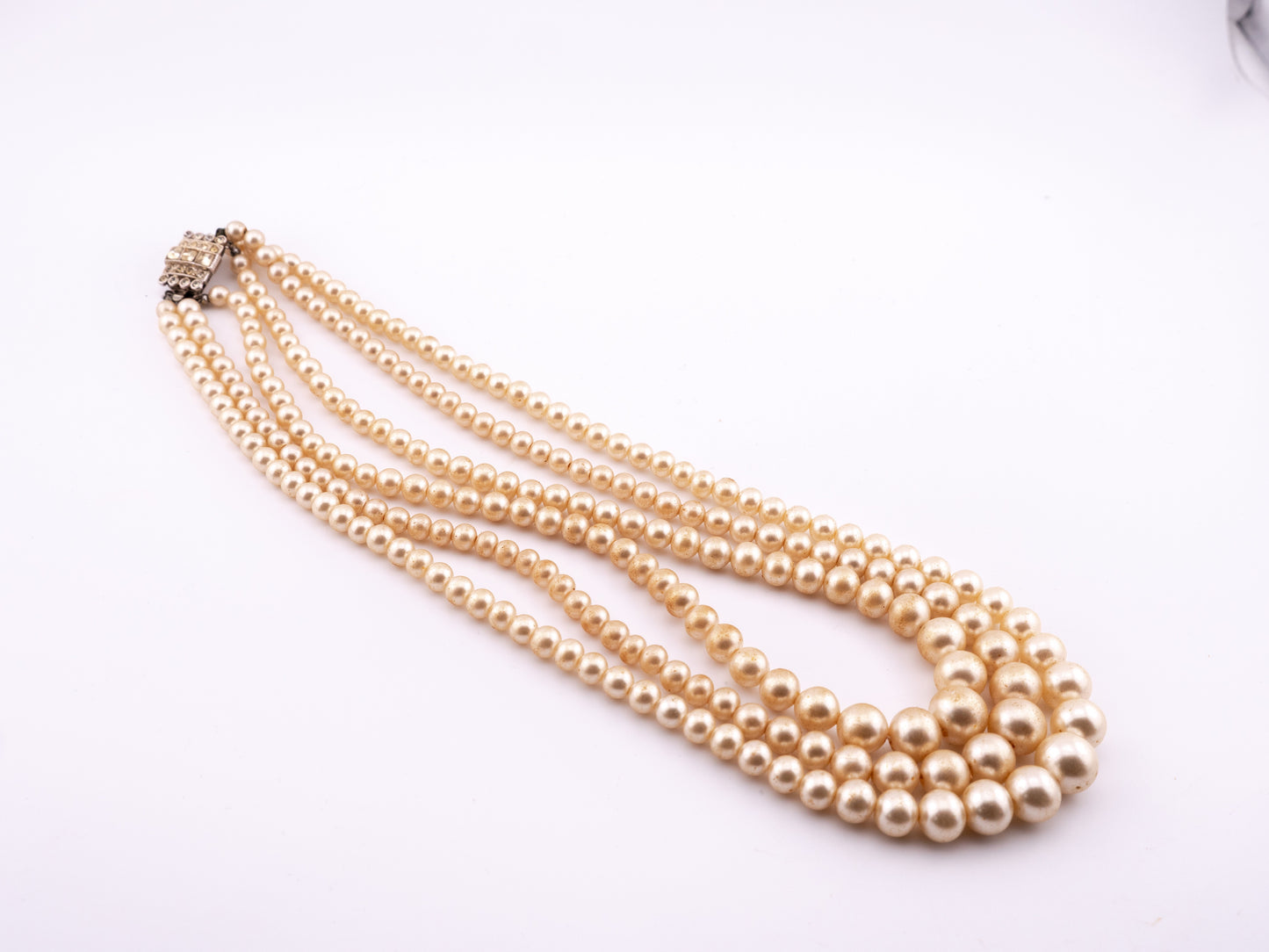 Three Strand Graduated Pearl Necklace, 1950s