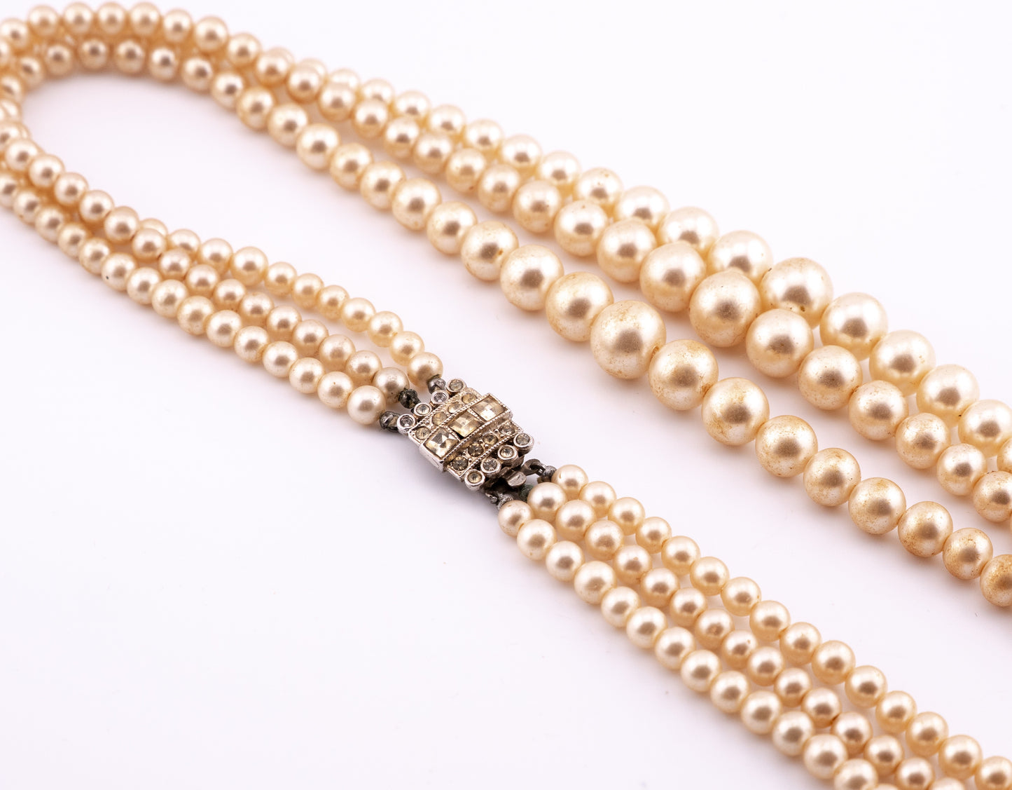 Three Strand Graduated Pearl Necklace, 1950s
